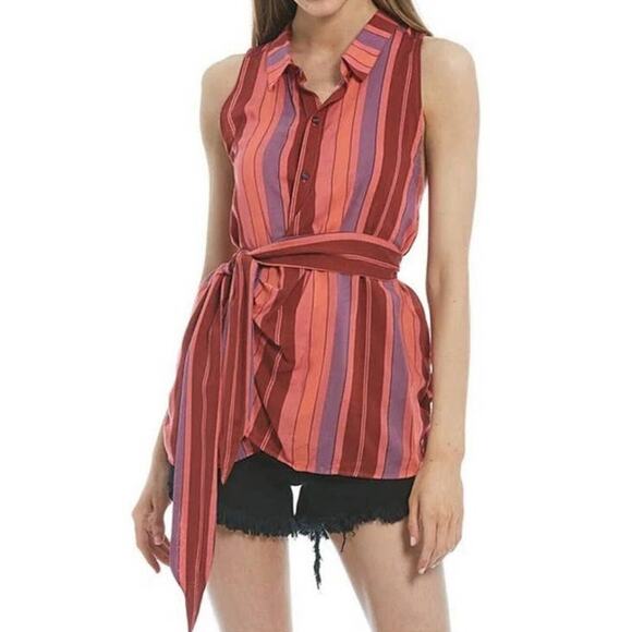 NWT Free People Sleeveless Blouse Womens Size Small Mackenzie Wrap Button-Up Top - Picture 3 of 16